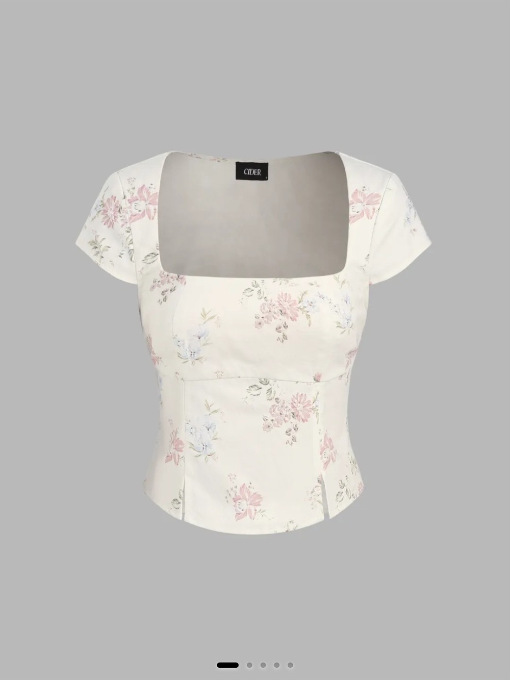 Cider Cream Floral Square-Neck Blouse with Cap Sleeves
